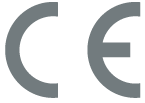 CE logo in gray on a white background