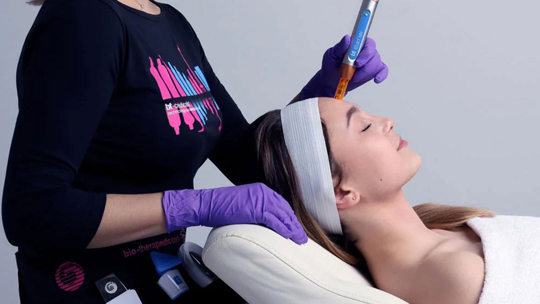 Person receiving a facial treatment with a professional in a salon setting.